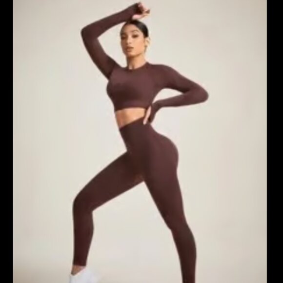 Seamless Leggings and Long Sleeve Crop Top Matching Set - Picture 5 of 7